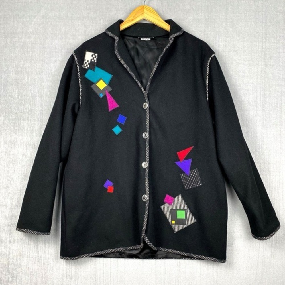Lynn Murray Jacket Womens M‎ 100% Wool Colorful Patchwork Art to Wear Lagom Boho